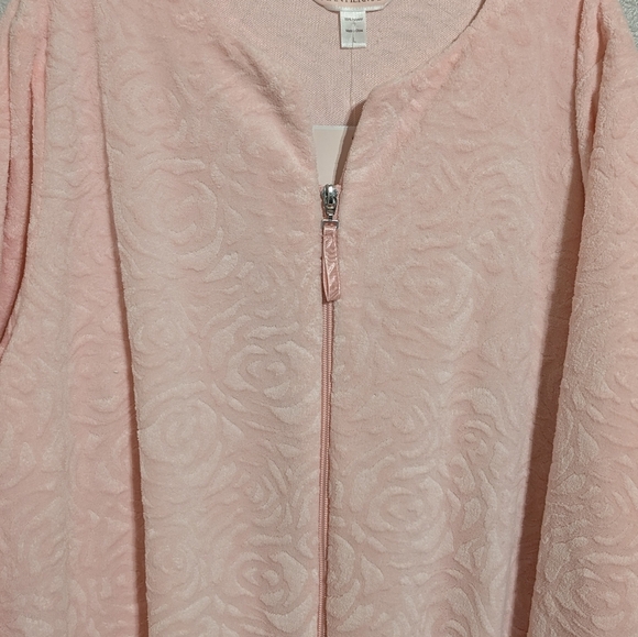 NWT Stan Herman Blush Pink Plush Rose Zip Robe L - Picture 4 of 7